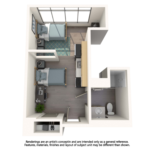 Layout of the Convertible Studio Double Occupancy Apartment